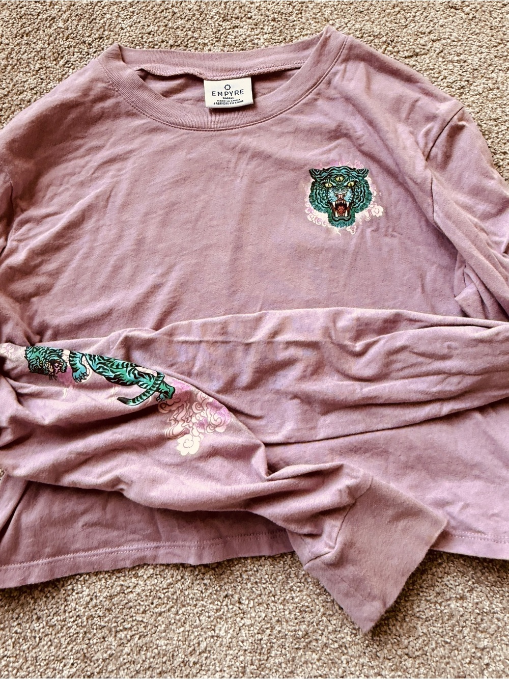 Empyre light purple Long Sleeve Tee with Green Tiger printed